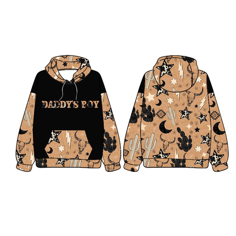 Preorder BT1016 daddy's boy Mountain cow cactus Moon Star pocket brown and black hooded long-sleeved top