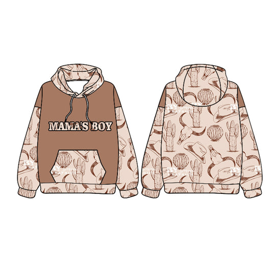 Preorder BT1017 mama's boy Alpine cow cactus hat pocket brown hooded long-sleeved top