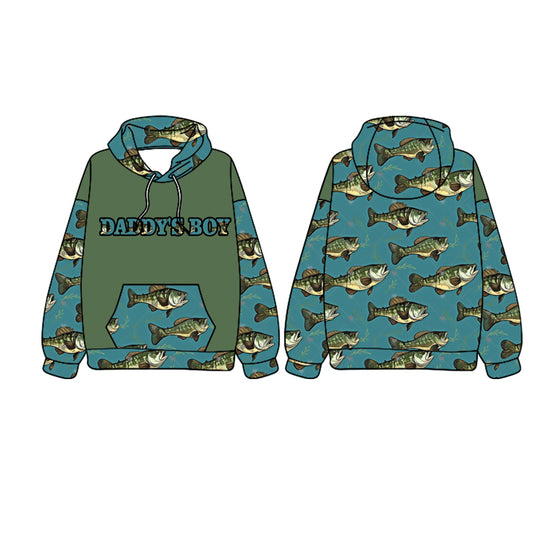 Preorder BT1026 daddy's boy fish pocket teal hooded long-sleeved top