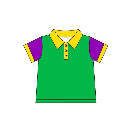 Preorder BT1030 Mardi Gras yellow green purple short sleeve top