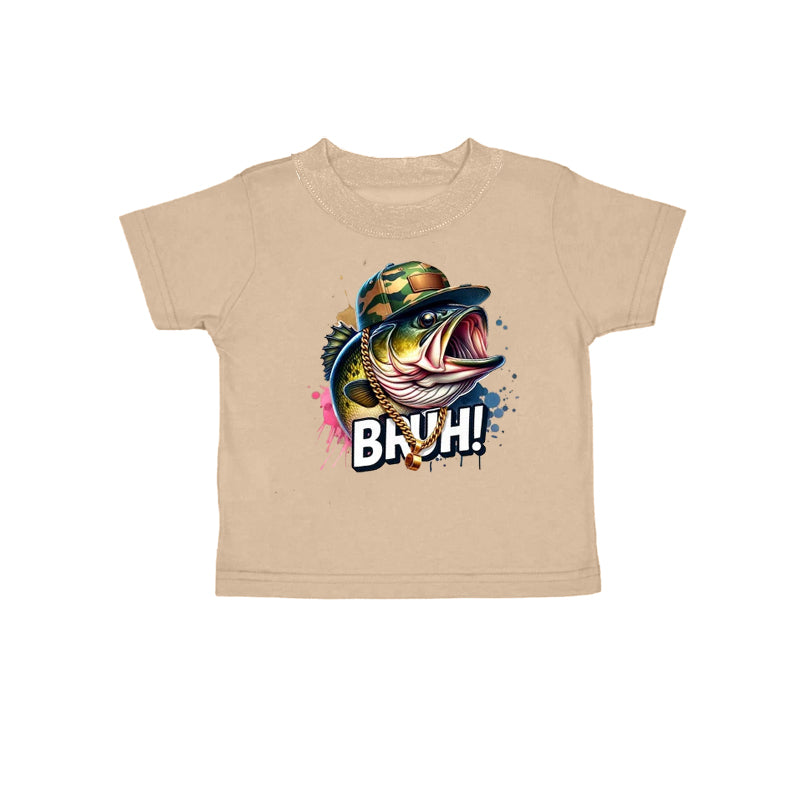 Preorder BT1031 bruh camouflage fish khaki short sleeved top