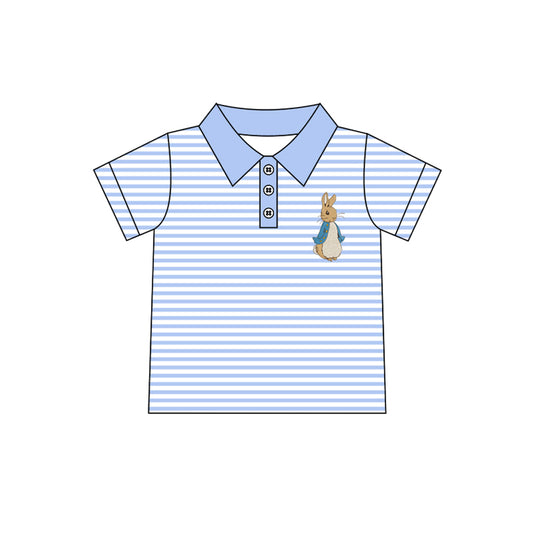 Preorder BT1032 Easter Bunny blue striped short-sleeved top