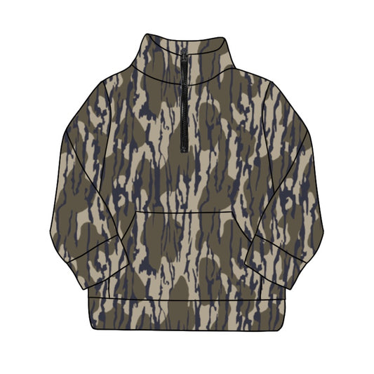 Preorder BT1035 Pocket camo army green zip-up long-sleeved top