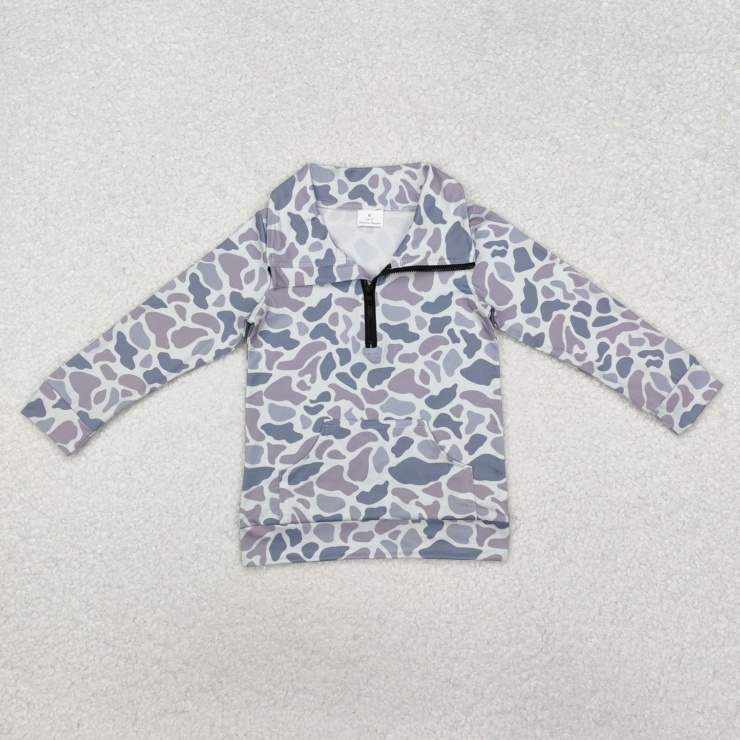 BT1041 Pocket Camouflage Gray Blue Zip-up Long-Sleeved Boys Top