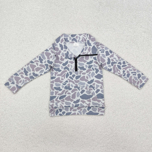 BT1041 Pocket Camouflage Gray Blue Zip-up Long-Sleeved Boys Top