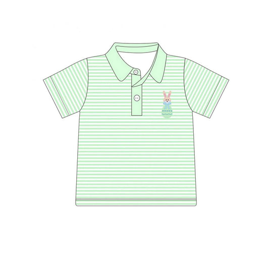 Preorder BT1046 Easter Egg Bunny green striped short-sleeved top