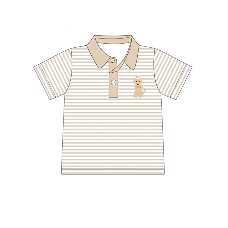 Preorder BT1047 Easter puppy Carrot light brown striped short-sleeved top