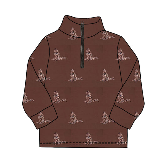 Preorder BT1050 Camouflage duck dark brown zip-up long-sleeved top