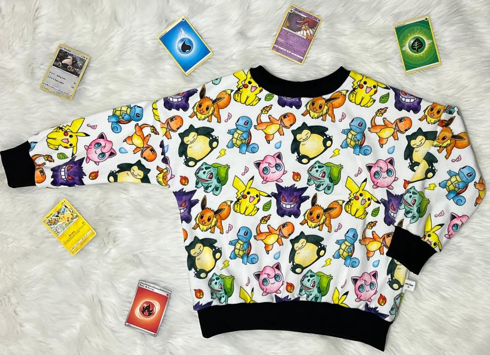 Preorder BT1053 Cartoon Pikachu black and white long-sleeved top