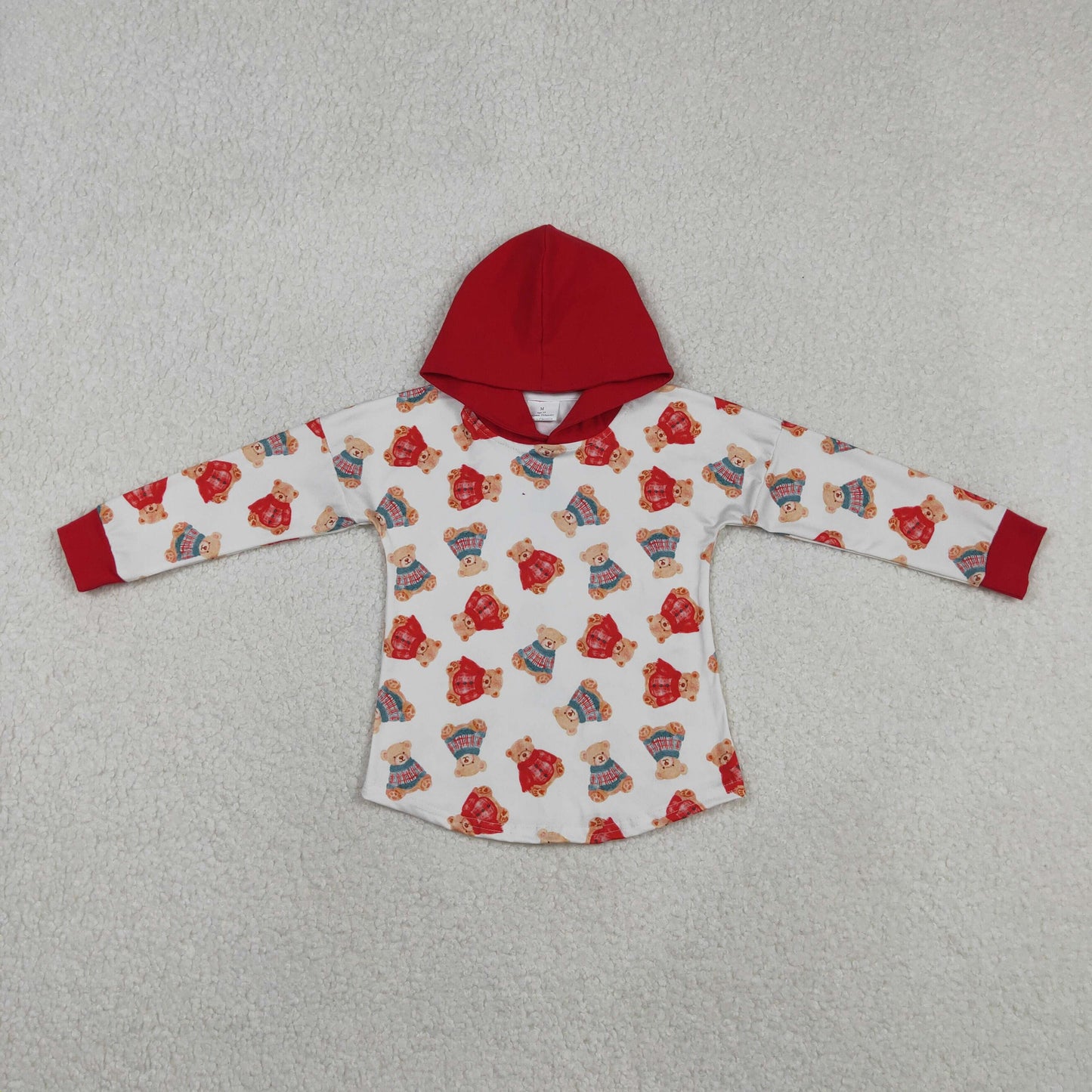 BT1056 Bear Red and White Hooded Long-Sleeved Boys Top 202511 RTS