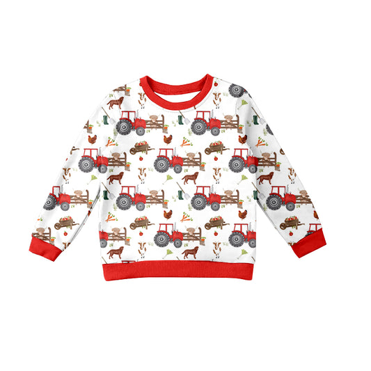 Preorder BT1058 Farm animal Red tractor White long-sleeved top