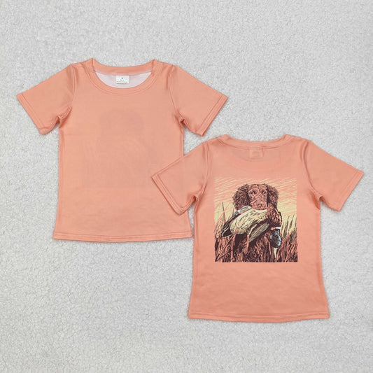 BT1084 Puppy Printed Orange Short Sleeve Shirts summer outfit RTS 202412