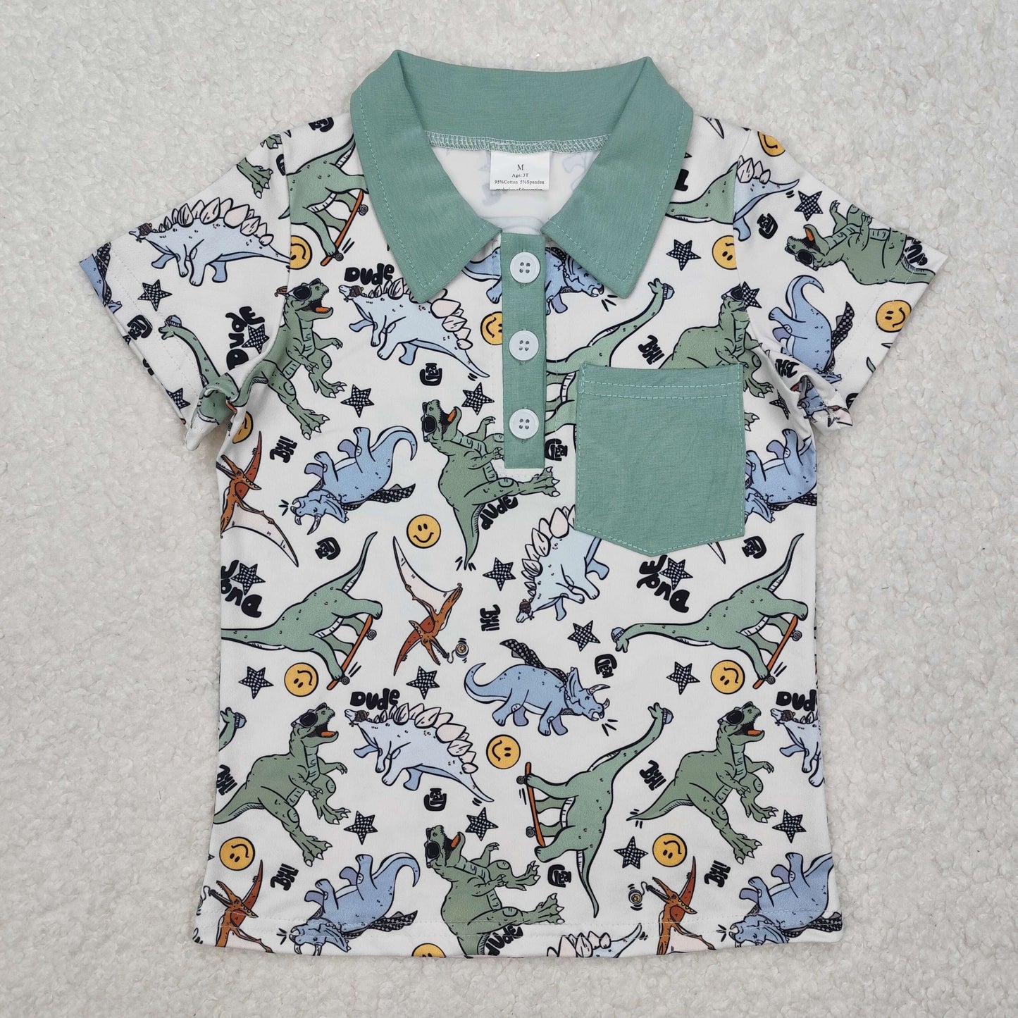 BT1133 Dinosaur Dark Green Polo short sleeve t-shirts baby boys boutique summer outfit  202501RTS