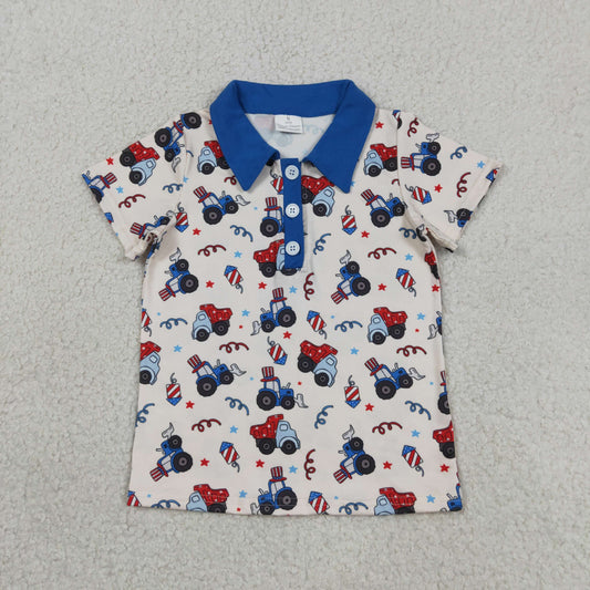 BT1163 4th of July Star Trucks Blue Polo Beige Short Sleeve Boys Top T-shirts 202605 RTS