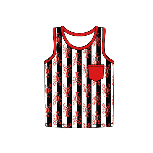 preorder BT1191 Red Black striped lobster sleeveless top Boys Boutique outfit 202502