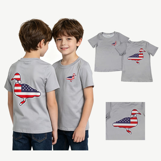 BT1199 4th of July Grey Duck  Short Sleeve top shirts boys boutique outfit 202605 RTS