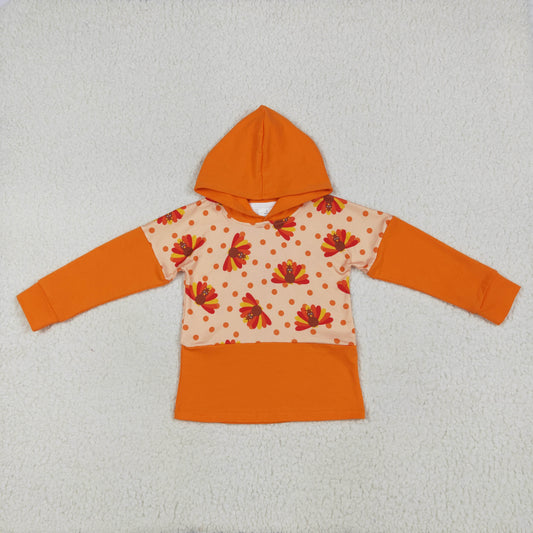 BT1247 Boys  Turkey Polka Dot Orange Hood Long Sleeve Top 202506 RTS