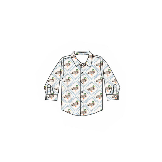 preorder BT1253 Duck Check Beige Button Polo Neck Long Sleeve Top Boys Boutique Outfits  202505
