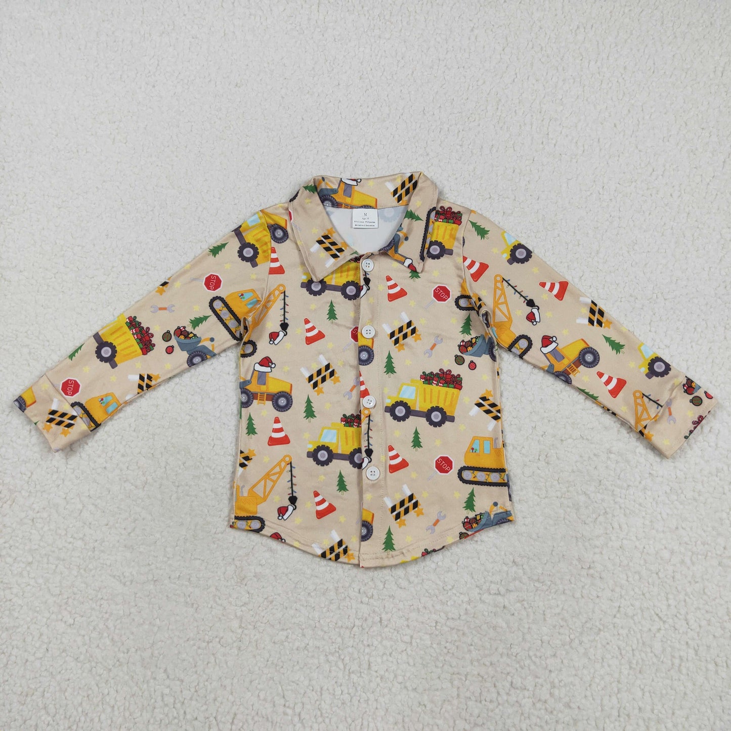 BT1254 Christmas Truck Brown Button  Polo Neck Long Sleeve Boys Top 202508 RTS
