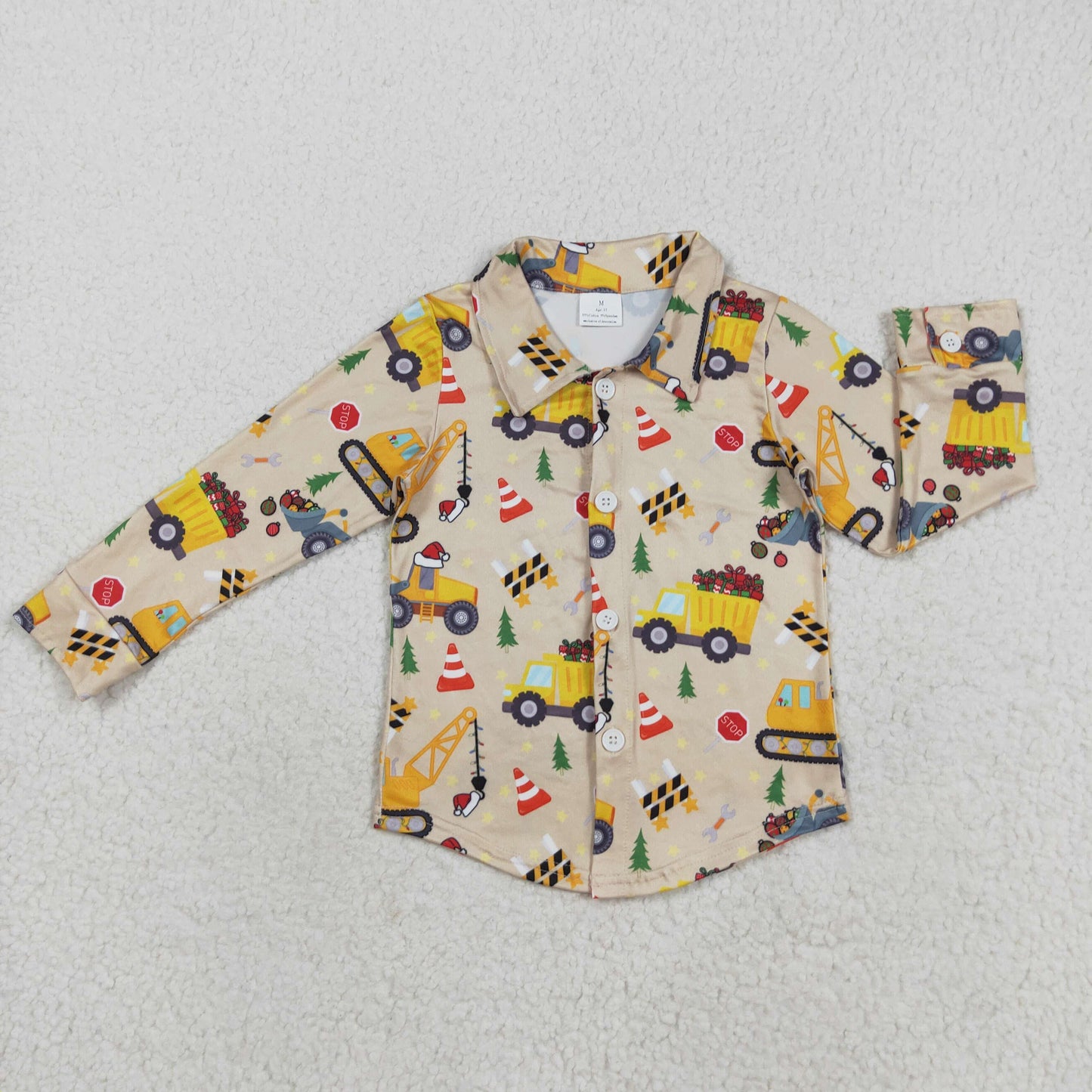 BT1254 Christmas Truck Brown Button  Polo Neck Long Sleeve Boys Top 202508 RTS