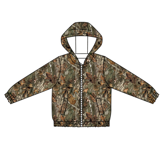 preorder BT1257 Branches Leaf Brown Zippy Hooded Long Sleeve Top Boys Boutique Outfits  202505