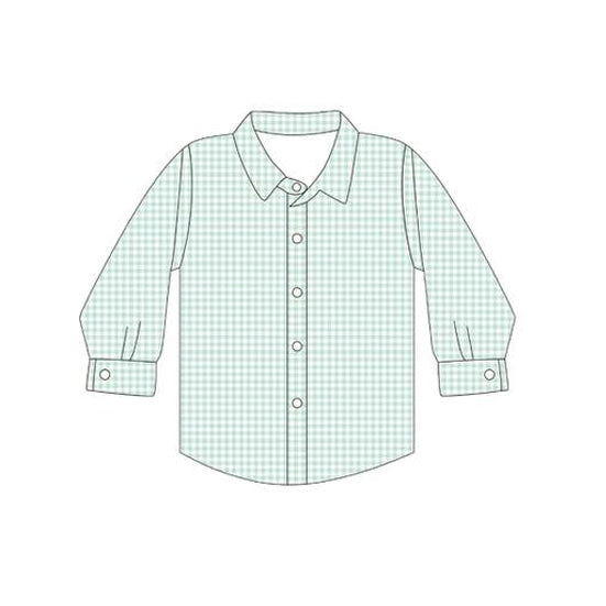 preorder BT1258 Green Plaid Button Polo Long Sleeve Top Boys Boutique Outfits  202505