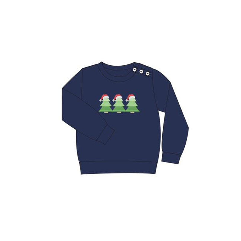 preorder BT1260 Christmas Tree Hat Navy Blue Long Sleeve Top Boys Boutique Outfits  202505