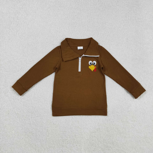 BT1265 Boys Boutique Embroidered Turkey Brown Long Sleeve Top   202508 RTS
