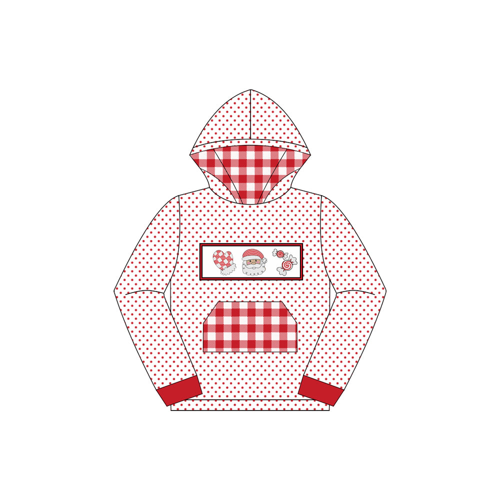 preorder BT1288 Boys Boutique Gloves Santa Candy Red Plaid Pocket Polka Dot Hooded Long Sleeve Top 202507
