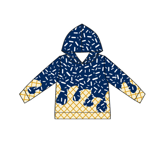 preorder BT1290 Boys Waffle White Ice Cream Blue Hooded Long Sleeve Top 202507
