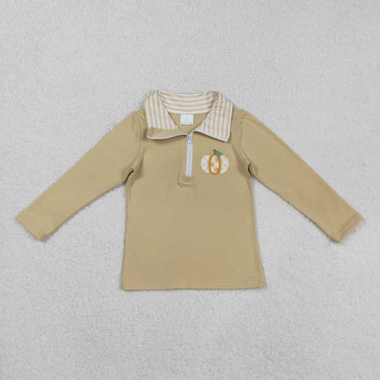 BT1293 Boys Embroidered Pumpkin Orange Zipper Long Sleeve Top 202508 RTS