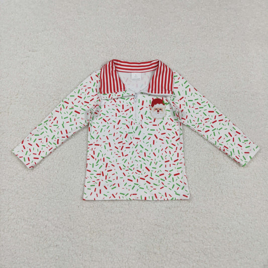 BT1294 Embroidered Christmas Drip Clothes White Zipper Long Sleeve Top Boys 202508 RTS