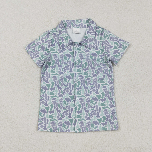 BT1295 Gray Green Camouflage Button Short Sleeve Top Boys  202508 RTS