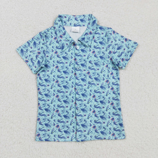 BT1296 Bait Fishing Button Blue Short Sleeve Top Boys  202508 RTS