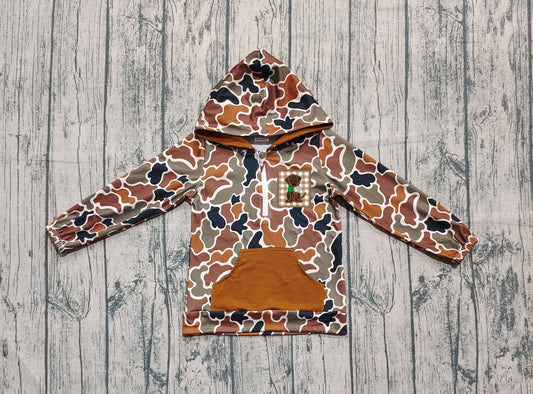 preorder BT1300 Embroidered Puppy Brown Camouflage Hooded Long Sleeve Boys Top 202508