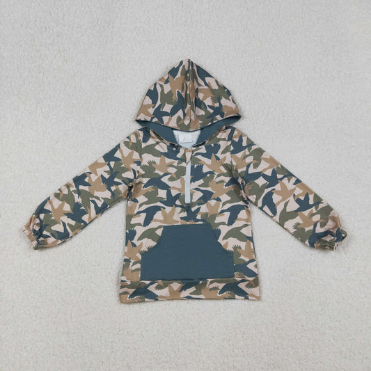 BT1301 Duck Hunting Blue Green Pocket Hooded Long Sleeve Boys Top 202509 RTS