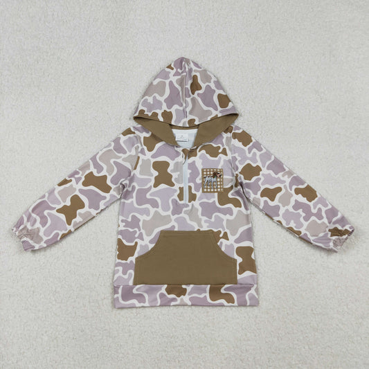 BT1302 Embroidered Duck Hunting Light Brown Hooded Long Sleeve Boys Top 202510 RTS