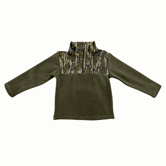 preorder BT1317 Army Green Plush Zippy Long Sleeve Boys Top 202508