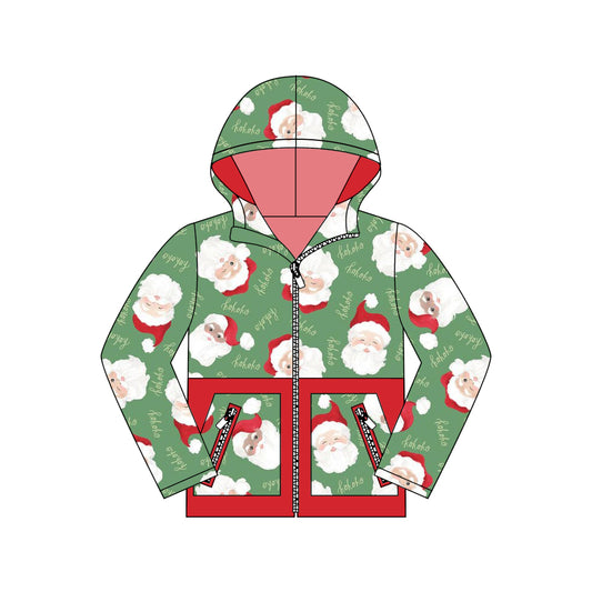 preorder BT1327 Christmas Green Hooded Zippy Long Sleeve Boys Top 202508