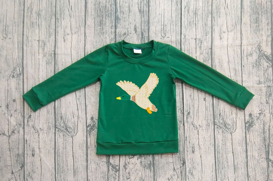 preorder BT1334 Duck Hunting Embroidered Green Long Sleeve Boys Top 202508