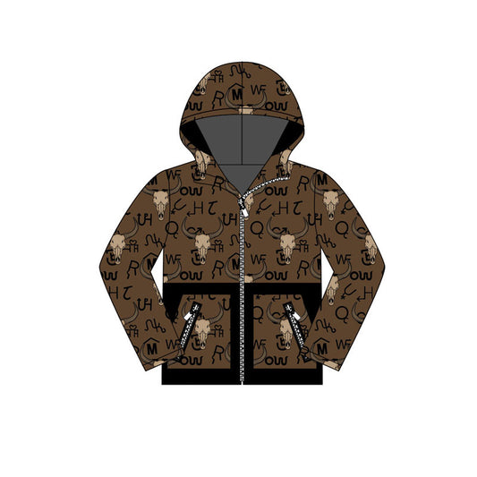 preorder BT1337 Cowboy Brown Hooded Zipper Long Sleeve Boys Top 202508