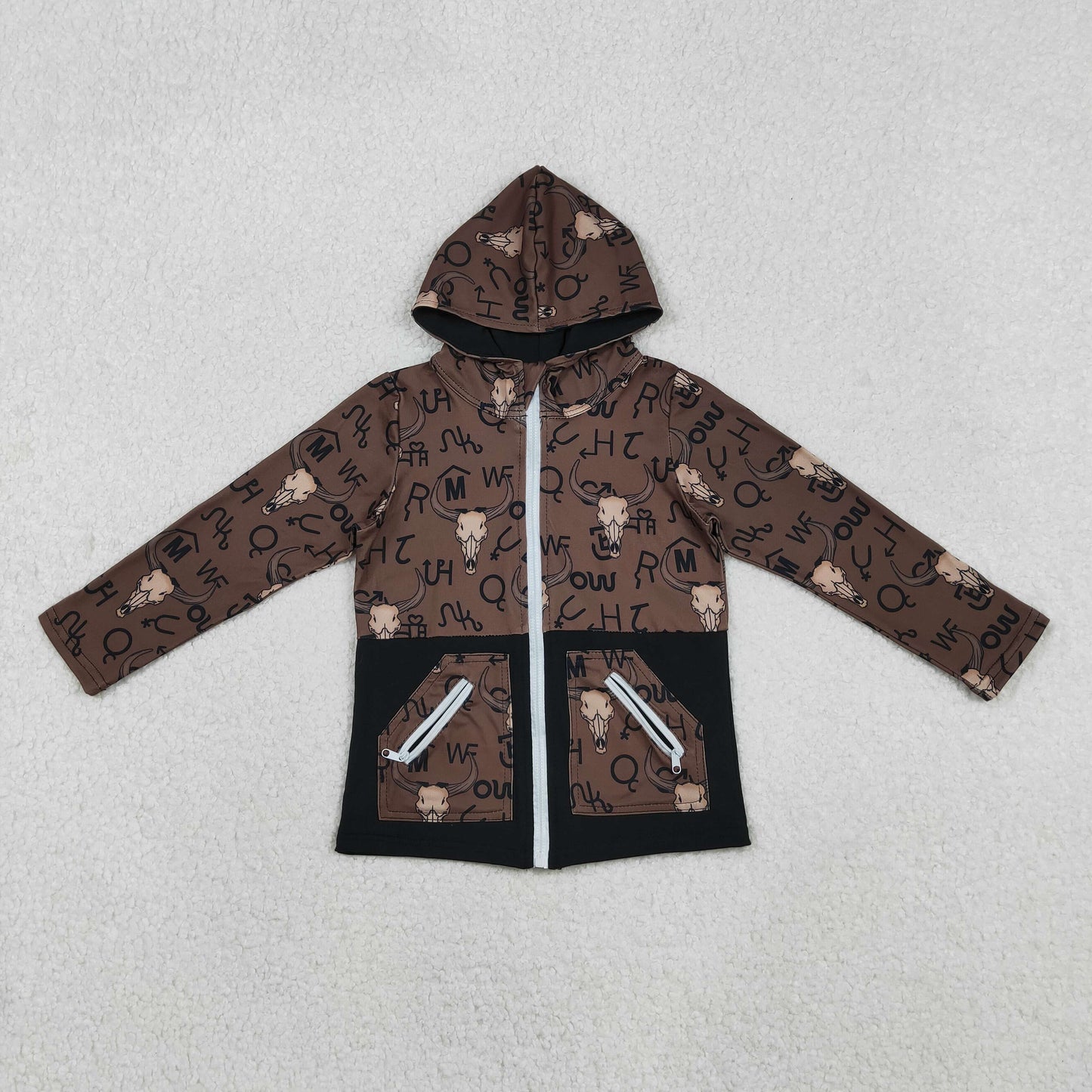 BT1337 Cowboy Brown Hooded Zipper Long Sleeve Boys Top 202511 RTS