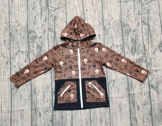 NO MOQ preorder BT1337 Cowboy Brown Hooded Zipper Long Sleeve Boys Top 202510