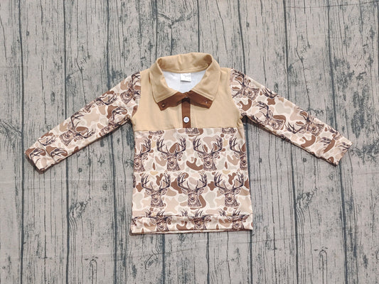 NO MOQ preorder BT1338-XS-3XL Deer Hunting Cowboy Button Zipper  Camouflage Long Sleeve Boys Top 202509