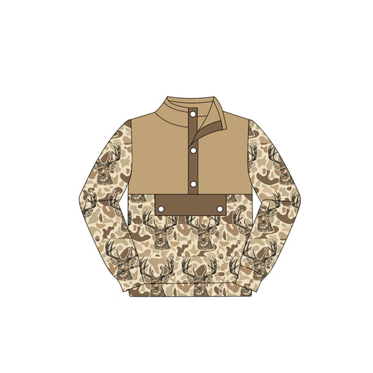 preorder BT1338 Deer Hunting Cowboy Button Zipper  Camouflage Long Sleeve Boys Top 202508