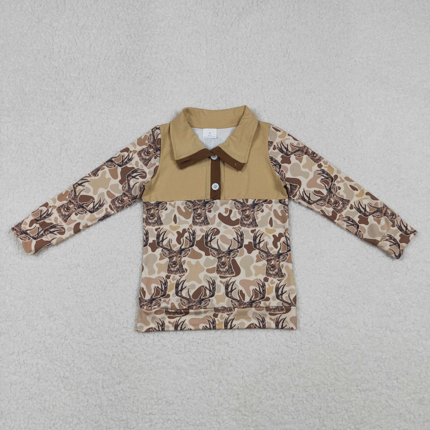 BT1338-XS-3XL Deer Hunting Cowboy Button Zipper  Camouflage Long Sleeve Boys Top 202509