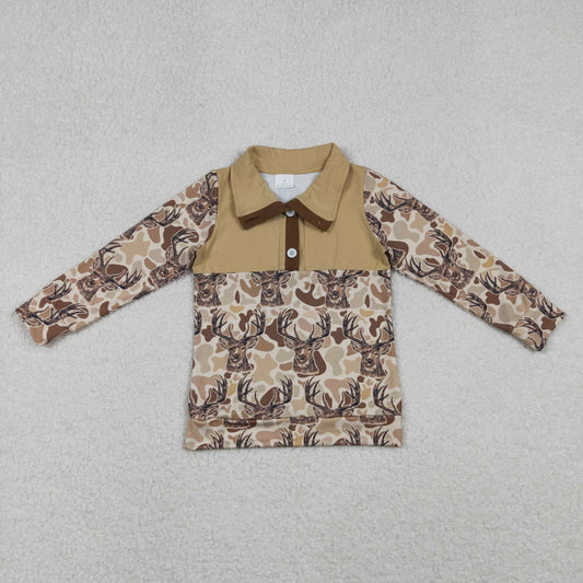 BT1338-XS-3XL Deer Hunting Cowboy Button Zipper  Camouflage Long Sleeve Boys Top 202509