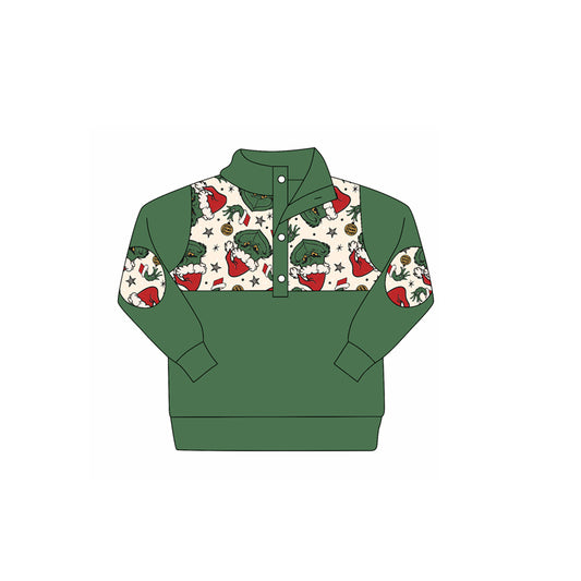 preorder BT1339 Christmas Grinch Green Button Collar Long Sleeve Boys Top 202508