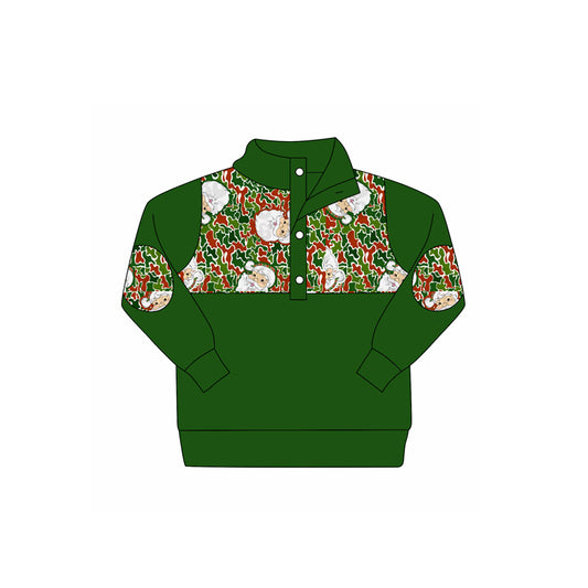 preorder BT1346 Christmas Dark Green Button Collar Long Sleeve Boys Top 202508