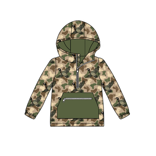 MOQ 8 preorder BT1347 Duck Hunting Army Green Zip up Hooded Long Sleeve Boys Top 202509